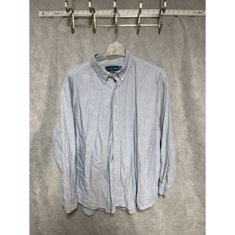VTG Ralph Lauren Shirt Men 3XB Big Blue OCBD Oxford Cloth Button Up Flesh‎ Pony